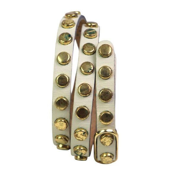 SKINNY STUDS BEIGE GENUINE LEATHER 1/2"Wd DRESS CASUAL WOMEN'S BELT Sz S/M (88t - Picture 1 of 12